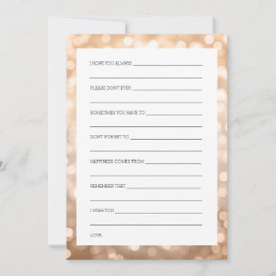 Wedding Shower Wishes Copper Glitter Lights Advice Card