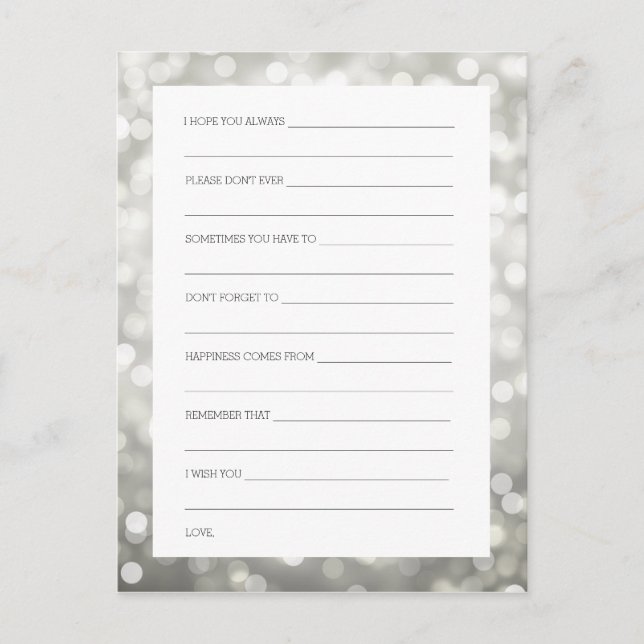 Wedding Shower Wishes Silver Glitter Lights Advice Card (Front)