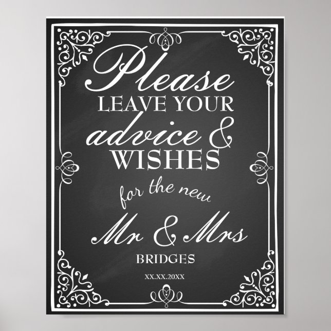Wedding sign advice and well wishes new Mr & Mrs (Front)