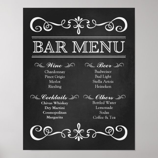 Wedding Sign – Bar Menu Wedding Chalkboard Sign (Front)