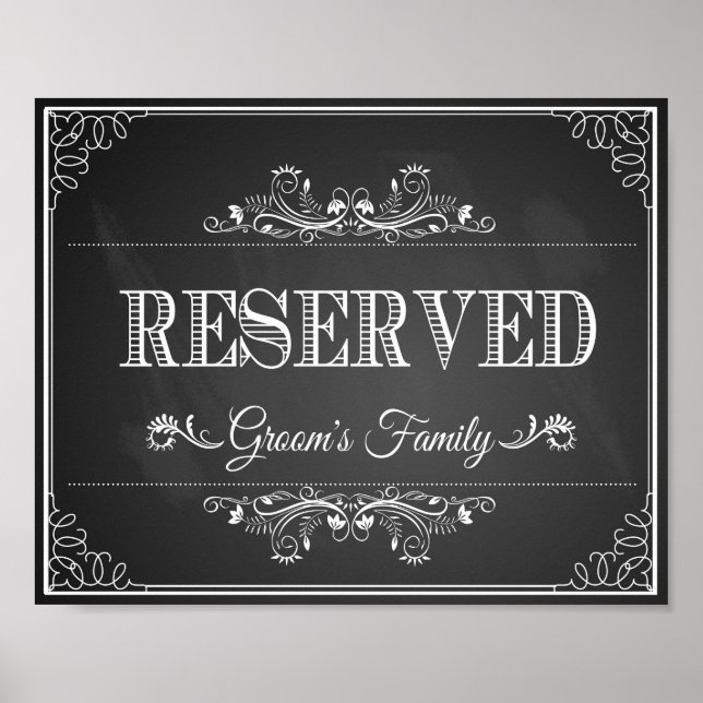 Wedding sign chalkboard "Reserved" grooms family (Front)
