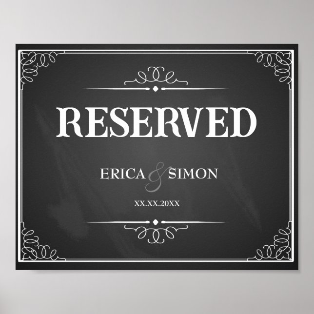 Wedding sign chalkboard reserved table (Front)