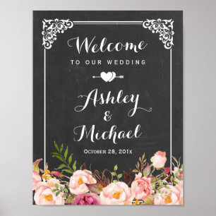 Wedding Sign Classy Vintage Chalkboard Floral