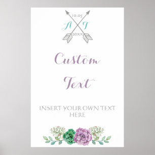Wedding sign Custom text, bothanical flower