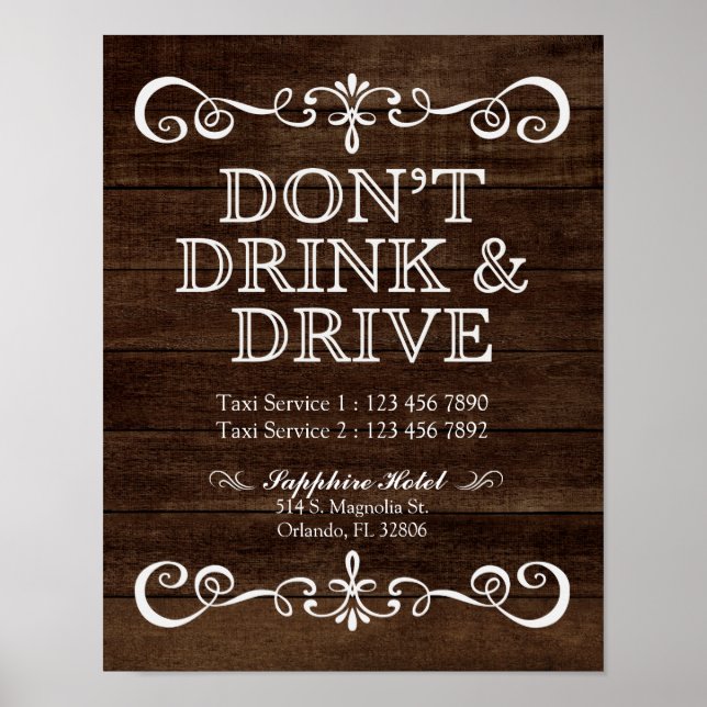 Wedding Sign – Don’t’ Drink & Drive Rustic Wedding (Front)
