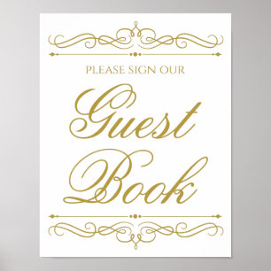 Wedding Sign   Elegant Gold Swirl Calligraphy