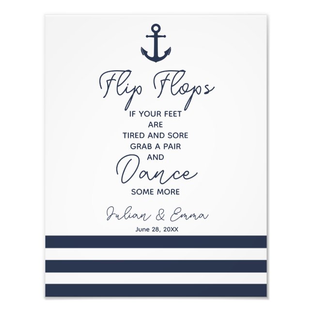 wedding sign, flip flops, wedding, navy nautical photo print (Front)