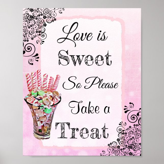 Wedding Sign for Candy Buffet Pink and Gree Poster (Front)