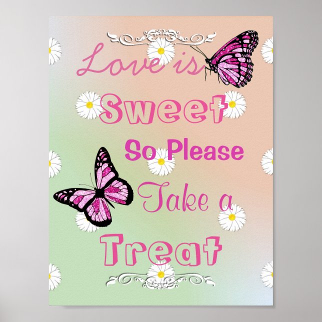 Wedding Sign for Candy Buffet, Pink & Butterflies (Front)