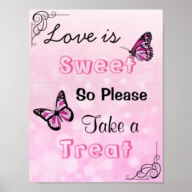 Wedding Sign for Candy Buffet, Pink & Butterflies (Front)