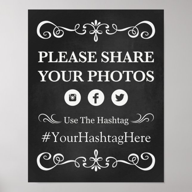 Wedding Sign – Hashtag Wedding Chalkboard Sign (Front)