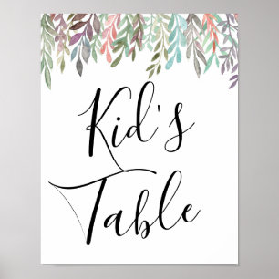 Wedding Sign – Kid's Table Watercolor Greenery