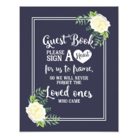 wedding sign, please sign a heart, floral rose