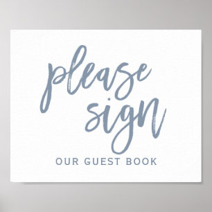 Wedding Sign "Please Sign" Typography   Dusty Blue