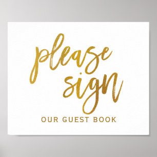 Wedding Sign "Please Sign" Typography Gold Foil