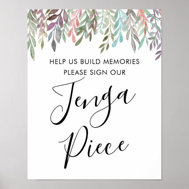 Wedding Sign – Sign Our Jenga Piece Greenery Sign (Front)