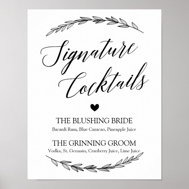 Wedding Sign – Signature Cocktail Laurel Sign (Front)