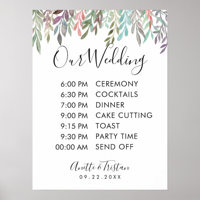 Wedding Sign – Wedding Schedule Greenery Sign (Front)