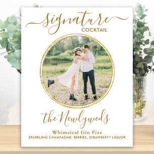 Wedding Signature Cocktail Gold Custom Photo Bar Poster