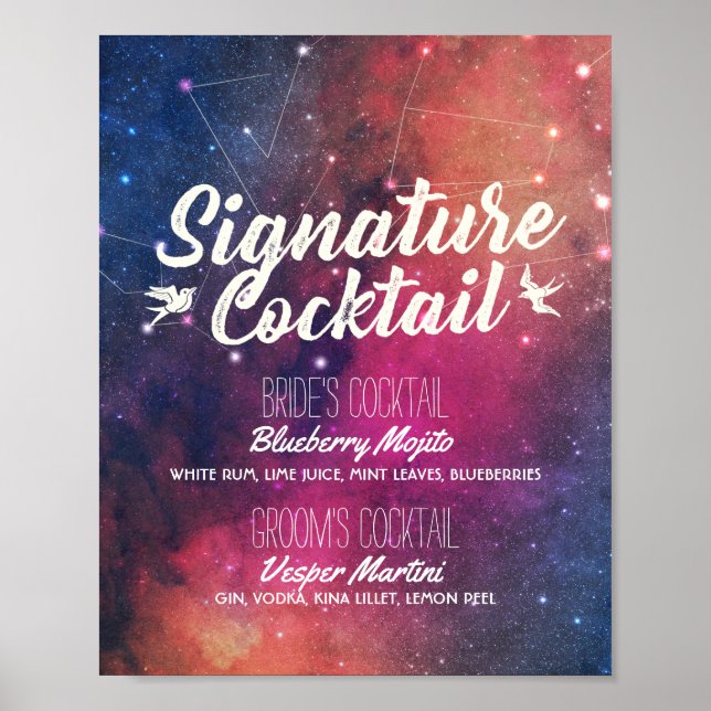 Wedding Signature Drink Menu Galaxy Constellations Poster (Front)