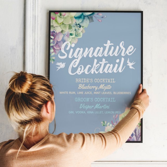Wedding Signature Drink Menu Watercolor Succulent Poster (Creator Uploaded)