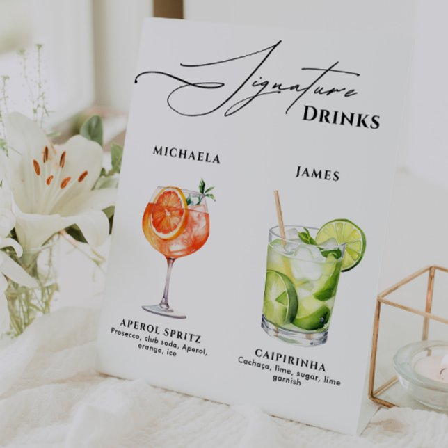 Wedding Signature Drinks 50+ Watercolor Cocktails Pedestal Sign (Creator Uploaded)