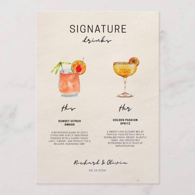 Wedding Signature Drinks – His & Her Cocktail Coll Menu (Front)