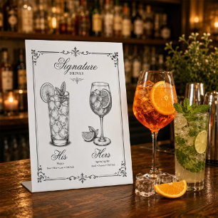Wedding Signature Drinks Menu His and Hers Pedestal Sign