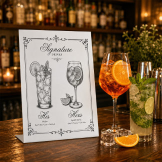 Wedding Signature Drinks Menu His and Hers Pedestal Sign