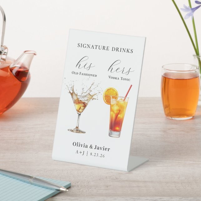 Wedding Signature Drinks Pedestal Sign (In SItu)