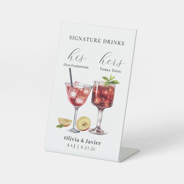 Wedding Signature Drinks Pedestal Sign (Front)