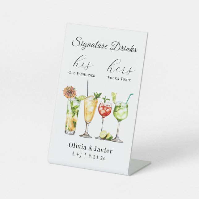 Wedding Signature Drinks Pedestal Sign (Front)
