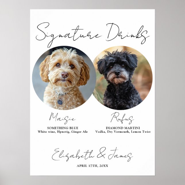 Wedding Signature Drinks Pets Dogs 2 Photos Sign (Front)
