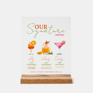 wedding Signature Drinks Sign, Colourful Signature Acrylic Sign