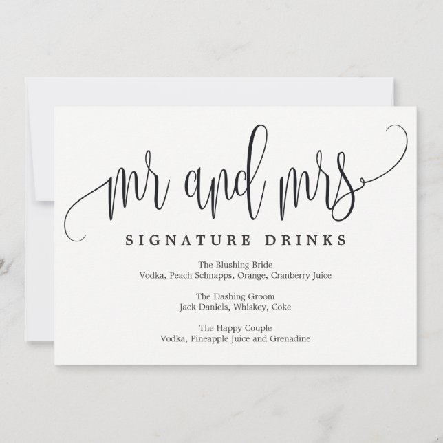 Wedding Signature Drinks Sign - Lovely Calligraphy Invitation (Front)