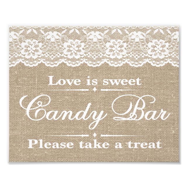 Wedding Signs - Burlap & Lace - Candy Bar - (Front)