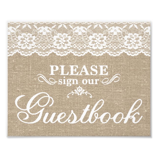 Wedding Signs - Burlap & Lace - Guestbook - (Front)