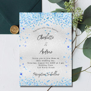 Wedding silver blue hearts luxury invitation