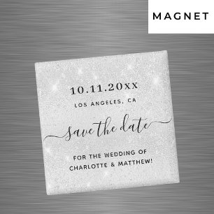 Wedding silver glitter elegant save the date magnet