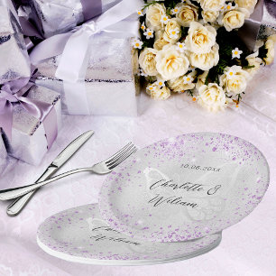 Wedding Silver lavender butterfly Paper Plate