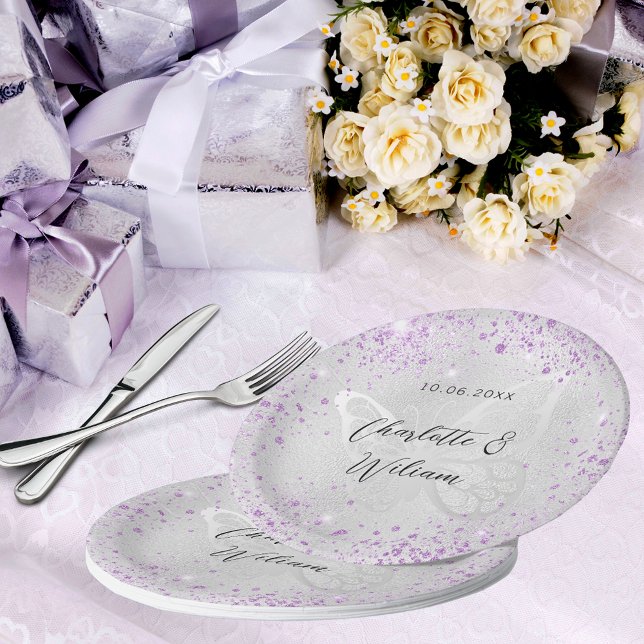 Wedding Silver lavender butterfly Paper Plate (Creator Uploaded)