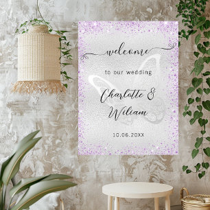 Wedding silver lavender butterfly welcome poster