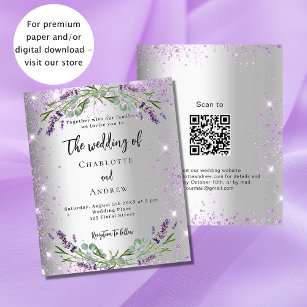 Wedding silver lavender QR RSVP budget invitation