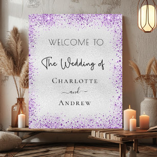 Wedding silver purple sparkles welcome poster