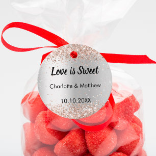Wedding silver rose gold names Love is Sweet Favour Tags