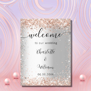 Wedding silver rose gold names script welcome poster