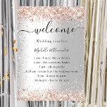 Wedding silver rose gold program timeline poster<br><div class="desc">A wedding timeline,  program.  A stylish faux silver looking background decorated with rose gold faux glitter sparkles.   Personalise and add your names and the program.  Black letters. 
Back: no design</div>