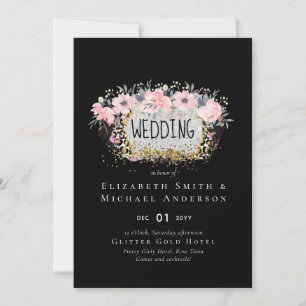 WEDDING - Silver Rosegold Floral Girly Glitter