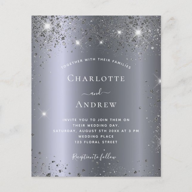 Wedding silver sparkle glam budget invitation flyer (Front)