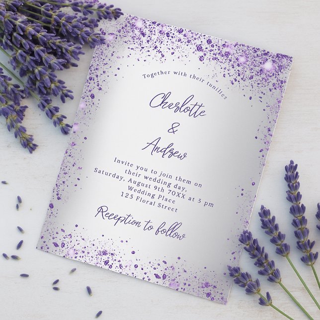 Wedding silver violet purple budget invitation (Creator Uploaded)